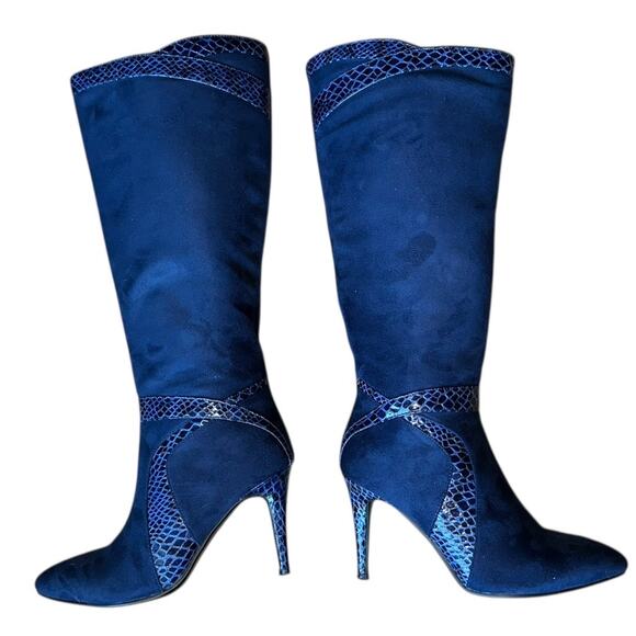 6.5 Monroe & Main royal blue suede knee-high boots with snakeskin trim chic sexy - Picture 12 of 16